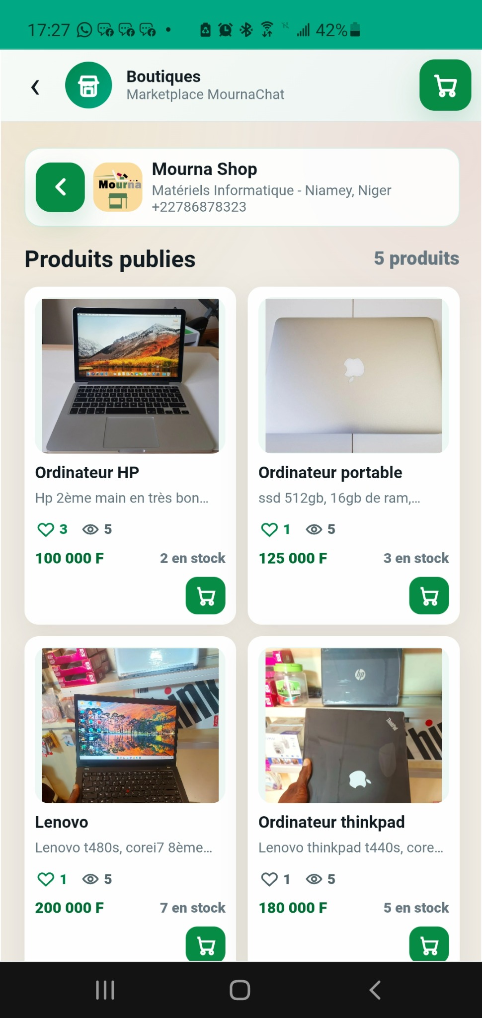 Interface marketplace MournaChat