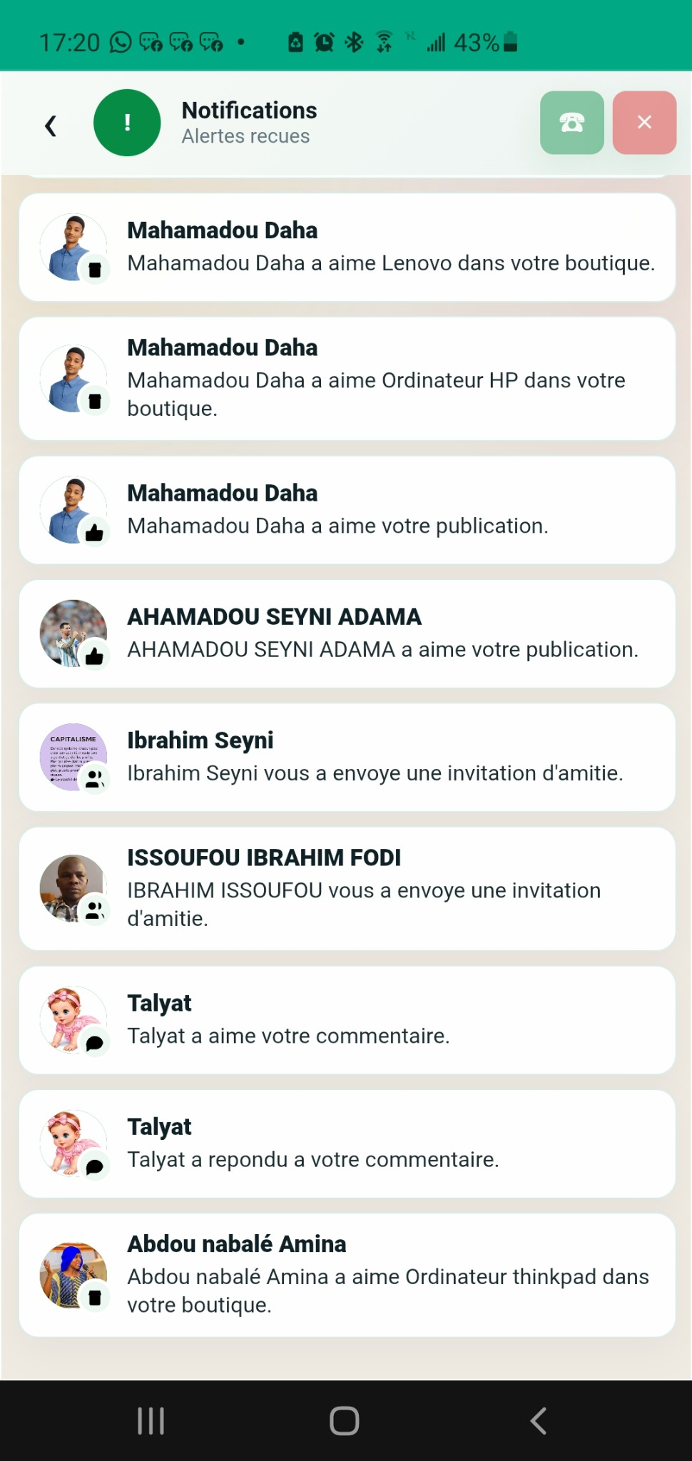 Interface notifications MournaChat
